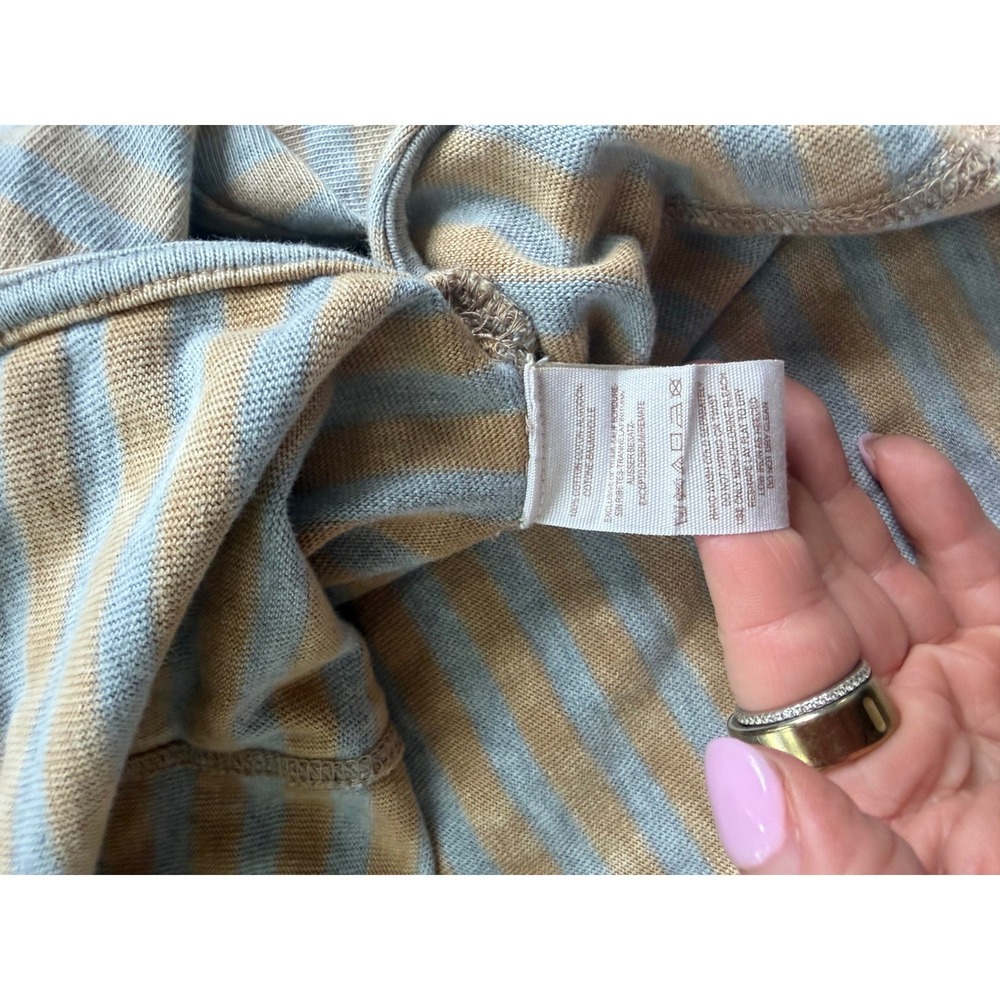 Free People‎ New Romantics Striped Long Sleeve Top Beige Blue Small Raw Hem Boho - Picture 4 of 4